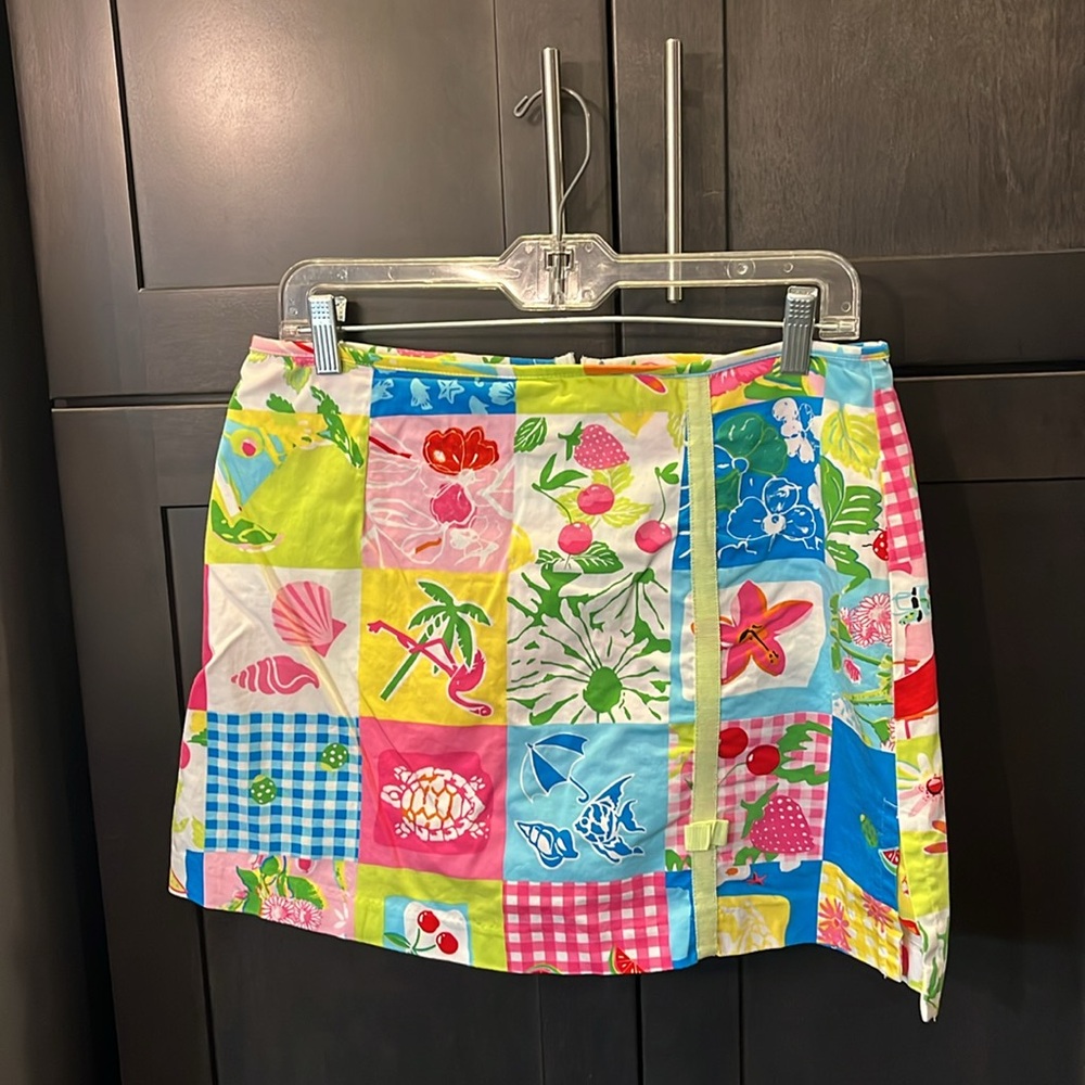 Bamboo Traders Blue, Yellow, Pink, Green Mini Skort. Front Ribbon accent. 12P
